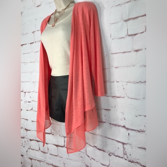 ADRIENNE VITTADINI M Lightweight Orange Sheer Hem  Waterfall Drape Top Medium - Picture 10 of 12